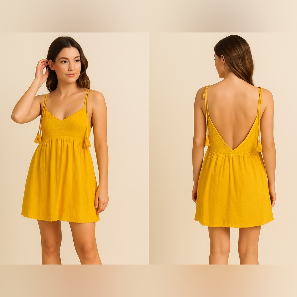 Free People Endless Summer Yellow Tassle Sun Drenched Dress Size S - Picture 1 of 12
